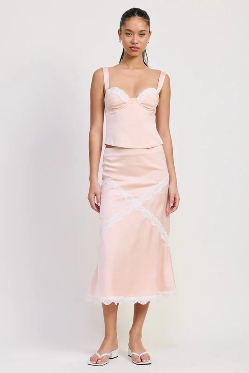 MID SATIN SKIRT with LACE DETAIL