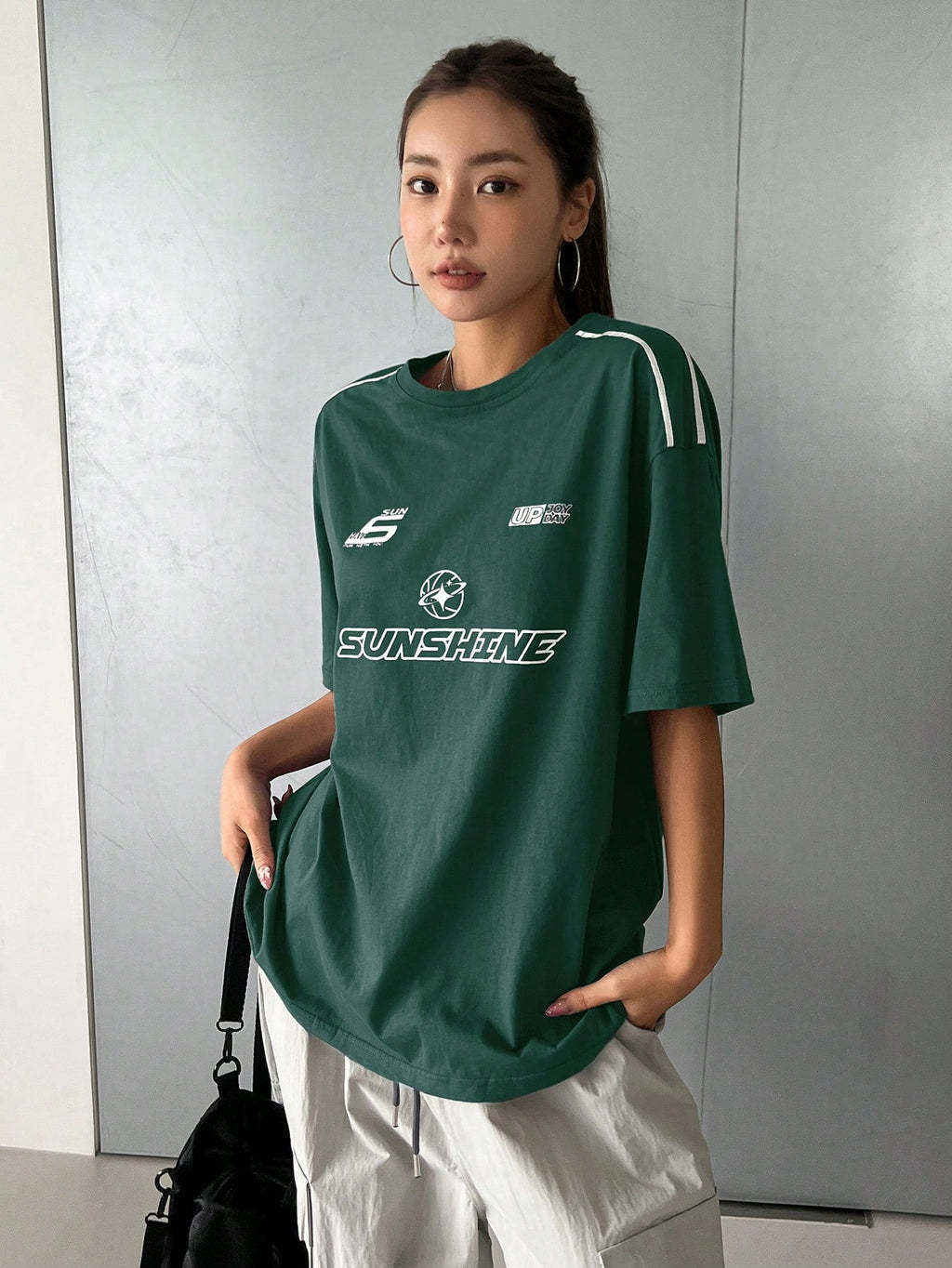 DAZY Summer Casual Loose Short Sleeve T-Shirt with Letter Print Oversized T-Shirt