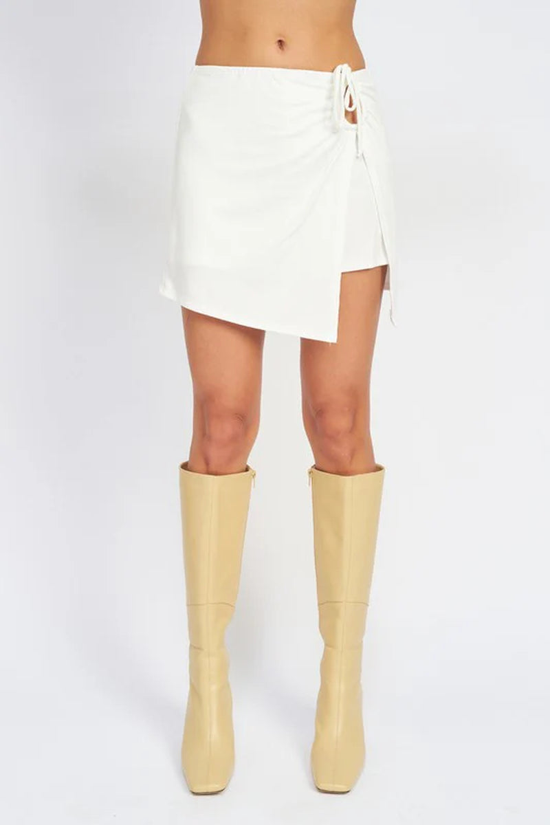 RUCHED MINI SKIRT with SIDE SLIT