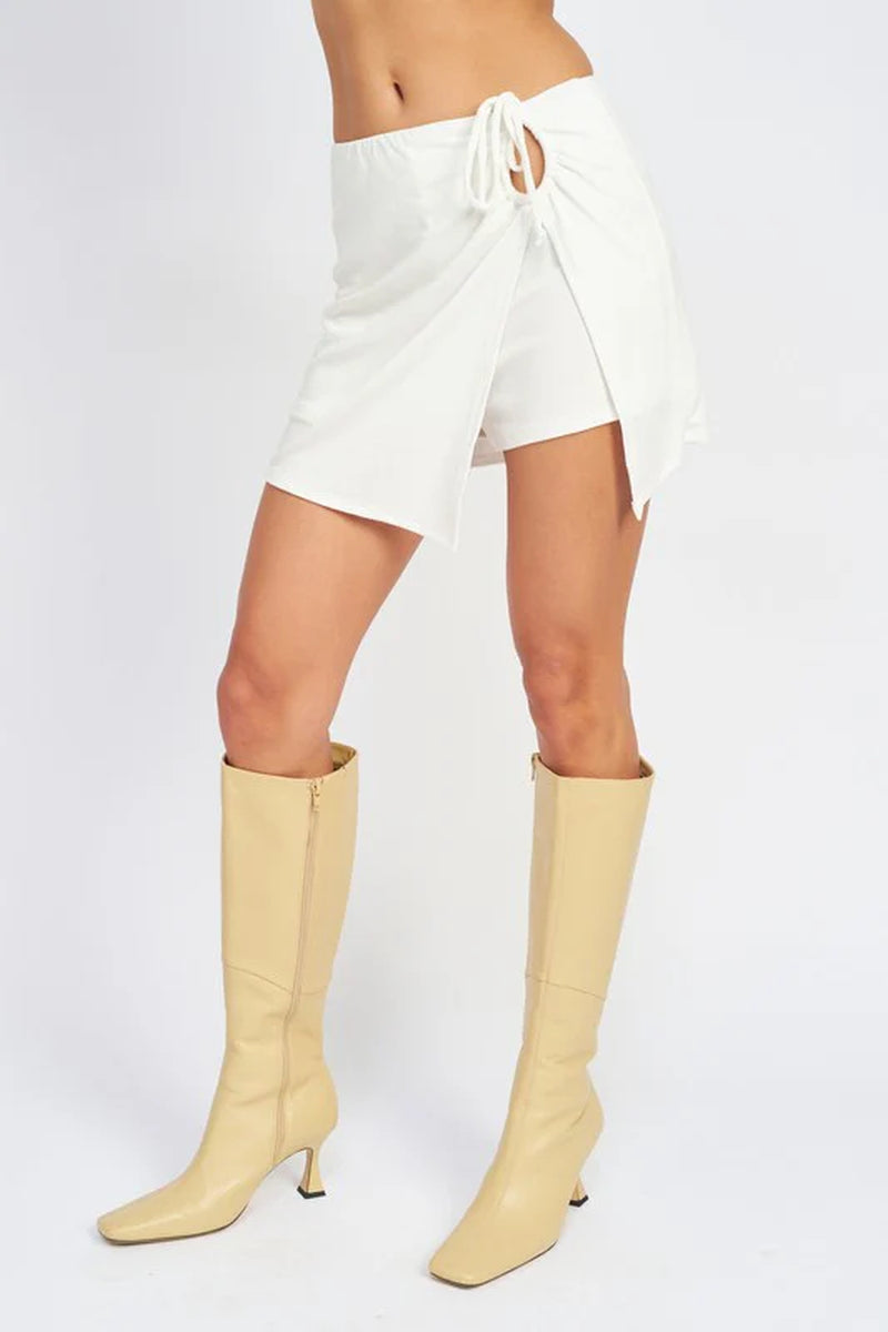 RUCHED MINI SKIRT with SIDE SLIT